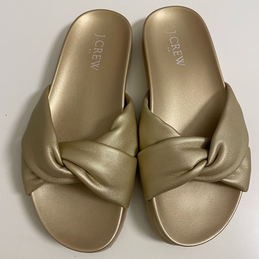 J.Crew gold metallic knot slide sandals